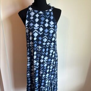 Navy and White Sleeveless Midi Dress